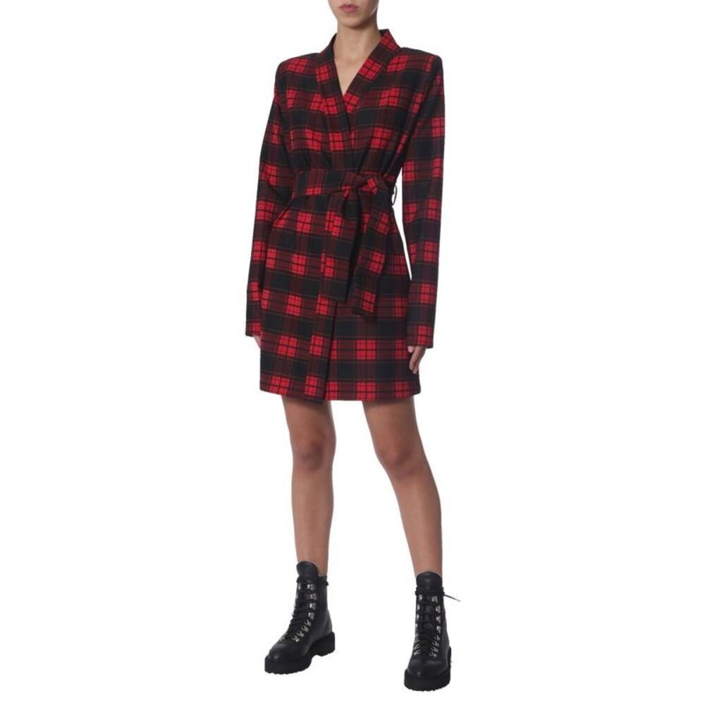 UNRAVEL Women's Plaid Blazer Style Wrap Dress Women RED Dresses